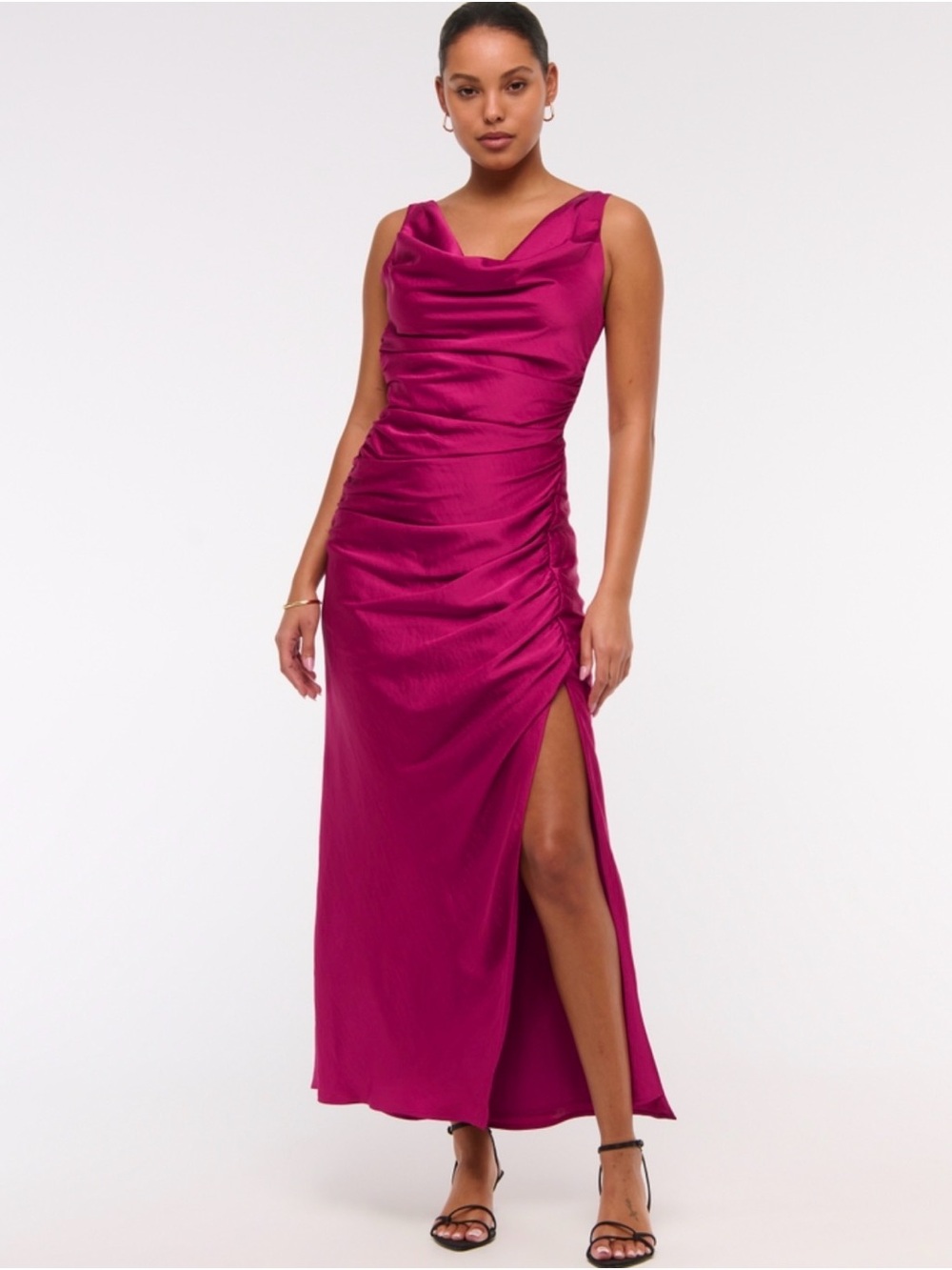 NWT Abercrombie Women's Fuchsia Cowl Neck Ruched Gown